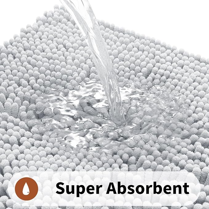 Yimobra Toilet Rugs U Shaped Washable - 24"x20" Non Slip Plush Contour Bath Rugs for Toilet - Super Soft Absorbent Quick Dry Toilet Mats for Bathroom,Silver