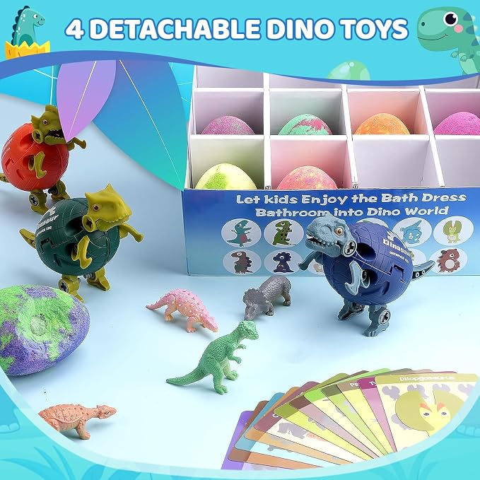Bath Bombs for Kids with Surprise Toys Inside - 16 Pack Organic Dinosaur Bath Bombs Gift Set, Dinosaur Toys for Kid 3 4 5 6 7 8 9 Years, Birthday Gifts for Kids, Bubble Bath Toys