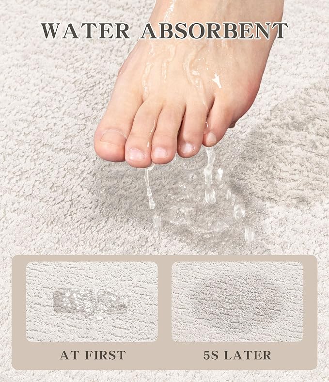 chakme Bathroom Rug Sets 3 Piece, Ultra Thin Quick Dry Bath Mat Set, Absorbent Bath Mat for Bathroom Non Slip Machine Washable, (White, 3 Piece)