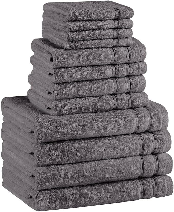 Comfort Spaces 12 Pc Towel Set, 100% Cotton Zero Twist, Dark Grey | Zero Twist Cotton, Quick Dry Ultra Soft, 4 Bath 4 Hand 4 Washcloth, Lightweight Absorbent for Everyday Bathroom Use