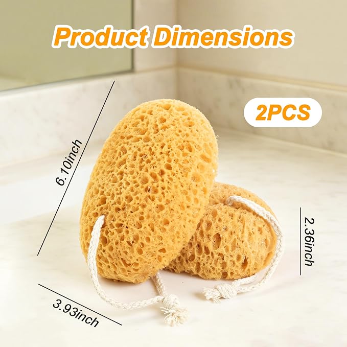 2PCS Bath Sponge, 6.1 Inch Durable Large Foam Loofah Face Puff for Body & Face Cleansing, Soft Exfoliating Natural Shower Sponges for Women, Men, Teenager