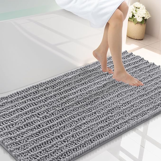 Smiry Bathroom Rugs Mat 45x27, Extra Soft Absorbent Chenille Bath Rugs, Non Slip Rubber Backing Machine Washable Quick Dry Bath Mats for Bathroom Floor, Tub, Shower, Home Decor Accessories, Grey