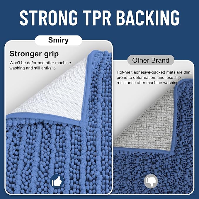 Smiry Bathroom Rugs Mat 30x20, Extra Soft Absorbent Chenille Bath Rugs, Non Slip Rubber Backing Machine Washable Quick Dry Bath Mats for Bathroom Floor, Tub, Shower, Home Accessories, Cornflower Blue