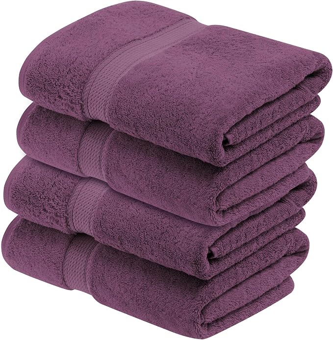 Superior Egyptian Cotton Plush & Absorbent, Bath Towel Set of 4, Plum | Quick Dry, Soft Luxury Towel Set, Bath Essentials for Bathroom, Guest Bath, Spa, 4 Piece Bath, Madeline Towels