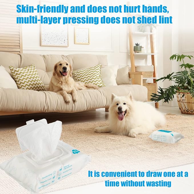 Treela 10 Packs of 80 Dog Wipes Pet Wipes Cat Grooming Supplies for Paws, Butt, Ear, Skin, Body Bath Cleaning Stain Odor Remover, Home or Travel Use(Unscented)