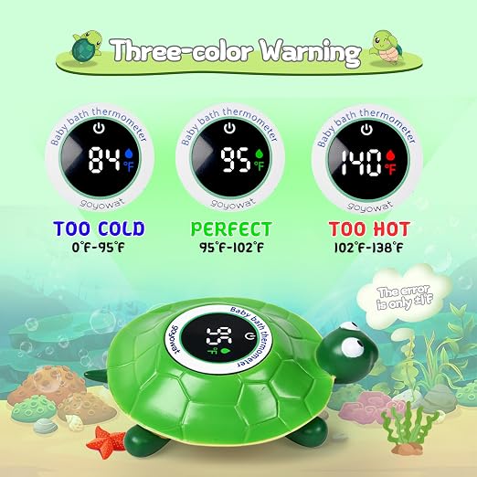 Baby Bathtub Thermometer with LED Display Screen+Floating Turtle toy-2-in-1 | Color Coded Alarm (Cold/Comfortable/hot) Bath Temperature Monitor, Adorable Floating Toys for Infants, Essential for Babies
