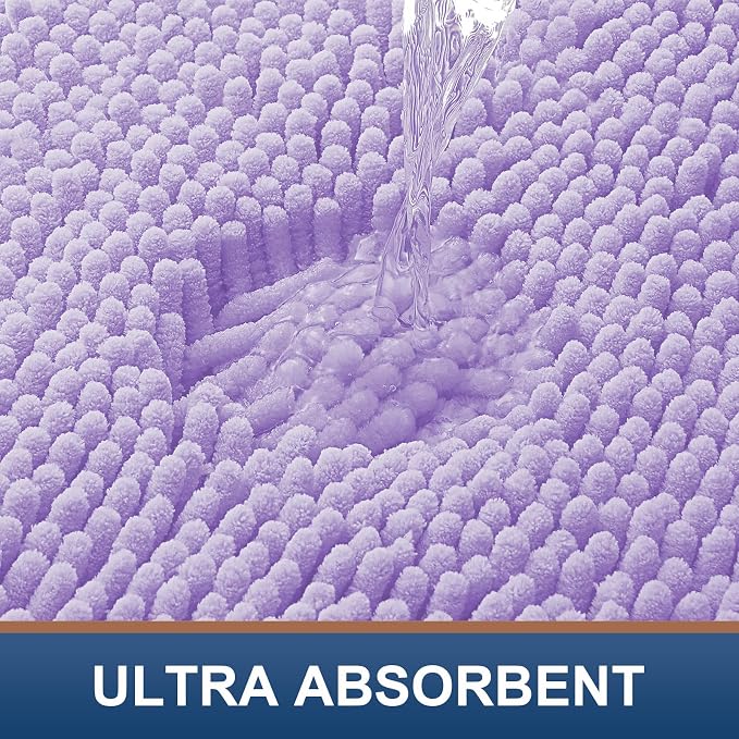 Smiry Luxury Chenille Bathroom Rugs 47x17, Extra Soft and Absorbent Shaggy Bath Mat, Machine Washable, Non-Slip Plush Carpet Runner for Tub, Shower, and Floor, Home Decor Accessories, Purple