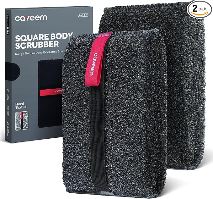Caveem Exfoliating Body Scrubber, Rough Body Exfoliator for Effective Exfoliating, Dead Skin Remover, Body Exfoliating Sponge, Bath and Body Buffer, Bath Sponge for Shower - 2 Pack (Dark Grey)