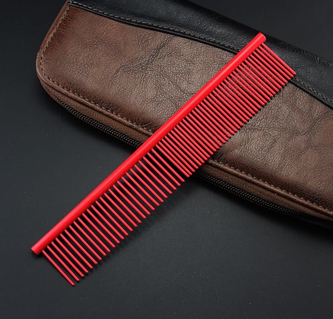 7.0-Inch Dog Grooming Scissors Set Pet Grooming Kit Fishbone Teeth Thinning Shears with Forceps Hairdressing Hair Styling Tool 5 Piece (Red)