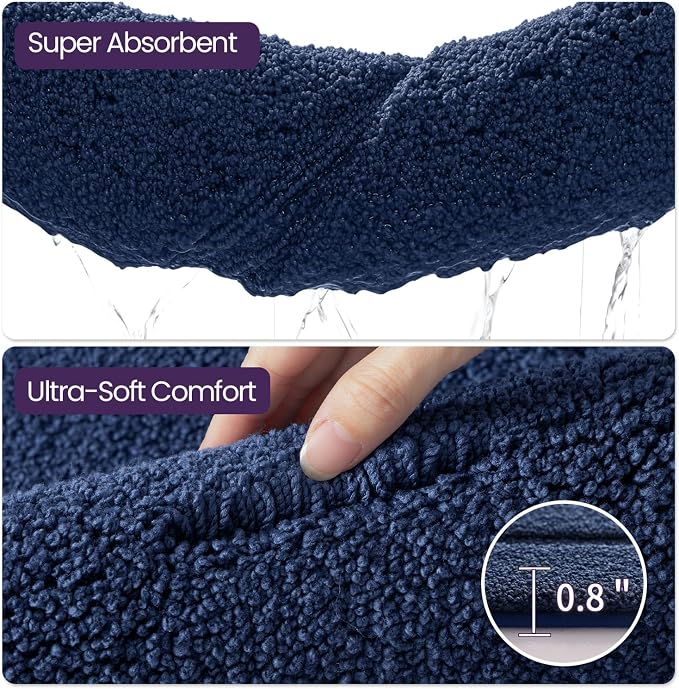 DEXI Bathroom Rugs 32x20, Washable Non Slip Bath Mat for Shower Floor, Absorbent Quick Dry Bathmat with Rubber Backing, Ultra Soft Plush Carpet for Tub, Navy