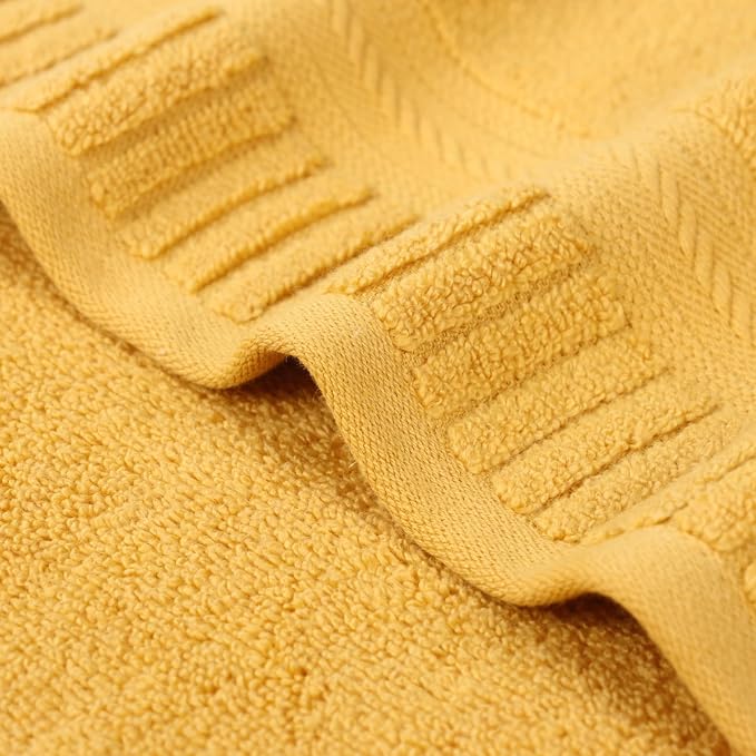Superior Venice Zero Twist Cotton Medium Weight Towels, for Guest Bath, Bathroom, Shower, Spa, Plush Towels, Bath Essentials, Ribbed Textured Border, 9 Piece Assorted Towel Set, Gold