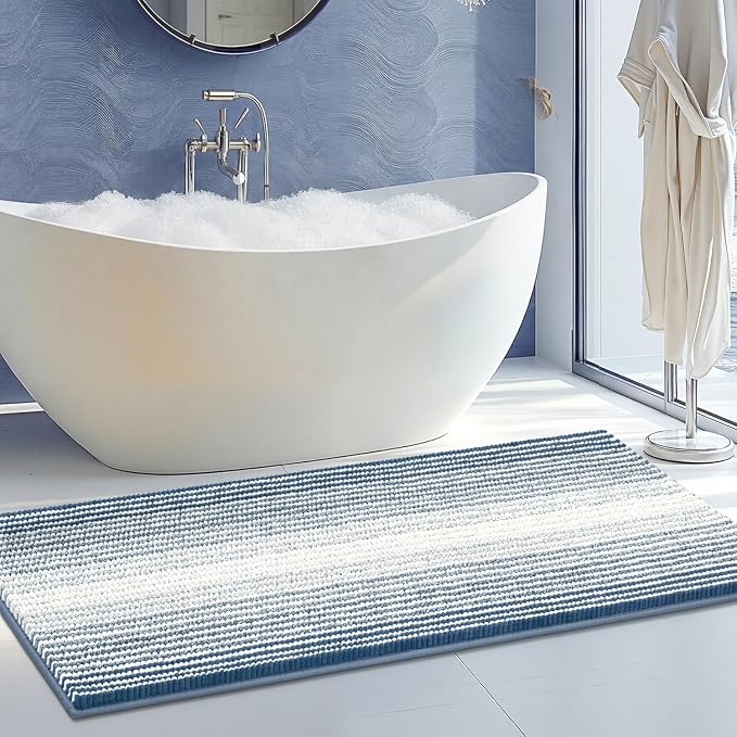 BSICPRO Chenille Bathroom Rugs, 21 x 60 Inches Non Slip Absorbent Bath Mat, Soft Shaggy Shower Bath Floor Mats for Bathroom, Machine Washable(Fog Blue)