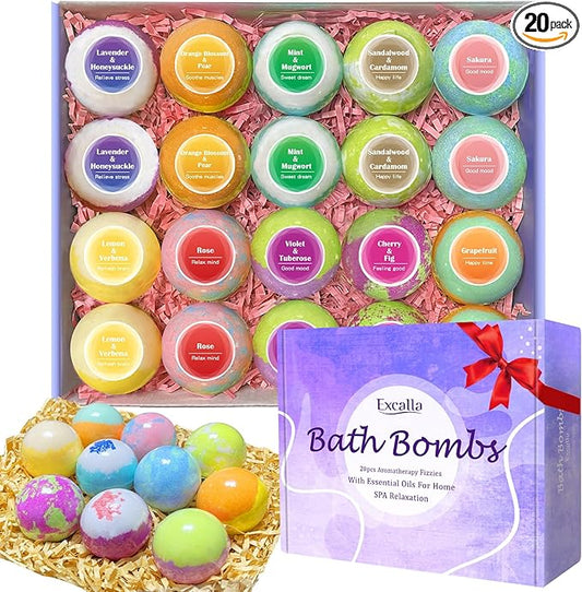 Bath Bombs for Women, 20 Pcs Handmade Bubble Bathbombs Gift Set, Shea & Coco Butter Dry Skin Moisturize, SPA Relaxing Gifts for Women & Men, Her, Girls, Wife, Birthday (Package May Vary)