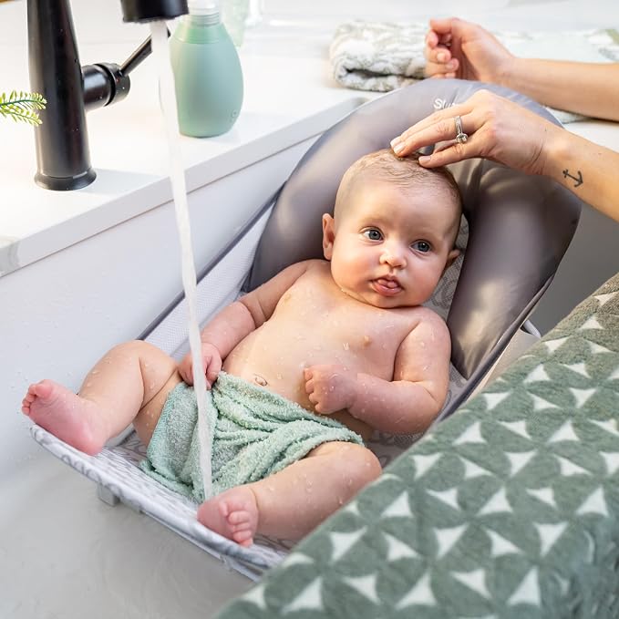 Ingenuity Foldaway 2-Position Baby Bath Seat,Adjustable Support for Sink or Bathtub,Ages 0-6 Months up to 20 Pounds,Machine-Washable Sling,(Pack of 3)