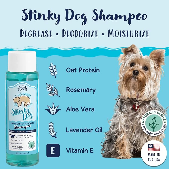 Bobbi Panter Deodorizing Dog Shampoo Chamomile & Plant-Based Deodorizers – Degreasing Natural Formula for Strong Odors, Fresh Clean Scent, Tear-Free, 25:1 Concentrate, Made in USA, 13 oz