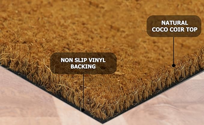 Croft&Cane Welcome Doormat – Extra Wide 17x39 Evil Eye Non Slip Natural Coco Coir Door Mat – Dirt Trapping Indoor Outdoor Large Entryway Rug for Wide Doorways Patio Porch High Traffic Areas