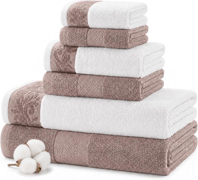 Modern Threads 600 GSM 6-Piece Towel Set with Filgree Jacquard Border Rose