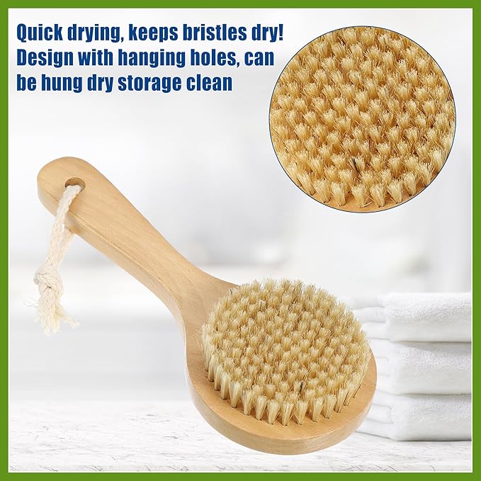 1 Pcs Bath Brush, Back Scrubber Wood for Shower with Short Handle, Brown, 7.9 Inches Beauty