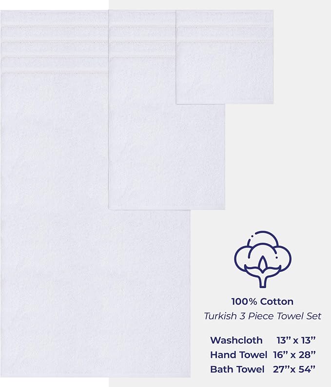 American Soft Linen 100% Cotton Luxury Turkish Towels, 3 Piece Towel Set | Soft Absorbent Quick Dry OEKO Tex Standard 100 Certificated Durable Machine Washable Breathable Premium Hotel Quality