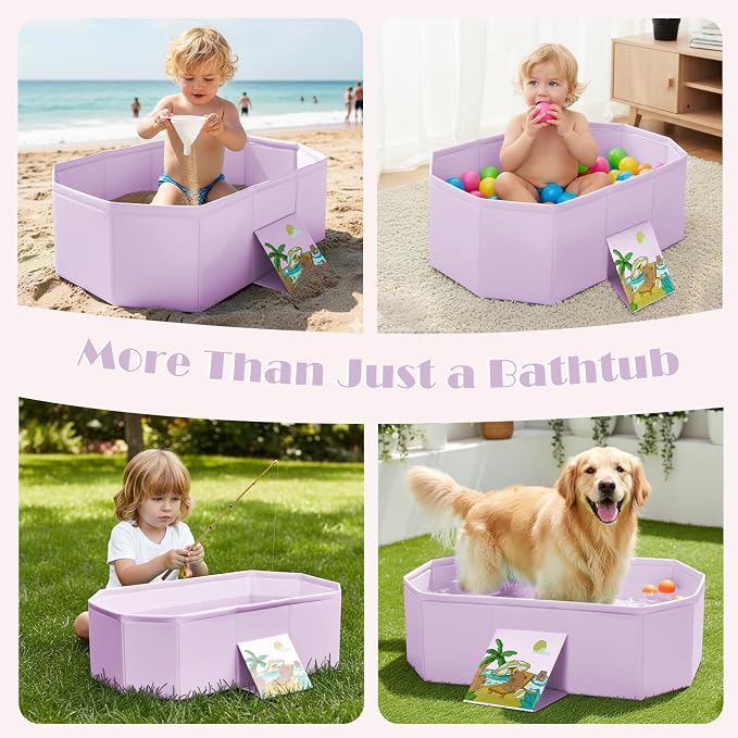 Baby Bathtub for Newborn to Toddlers 1-6 Y, Foldable Infants Babies Bath Tub with Non-Slip Base and Drain Plug, Portable Bathtub for Home Outdoor (Pink, 75-45-25CM)