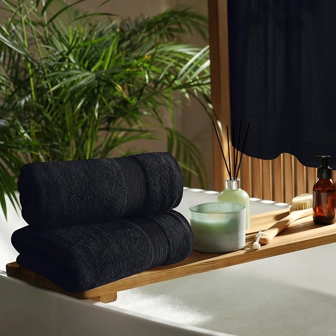 Belizzi Home 4 Pack Bath Towel Set 27x54, 100% Ring Spun Cotton, Ultra Soft Highly Absorbent Machine Washable Hotel Spa Quality Bath Towels for Bathroom, 4 Bath Towels - Black