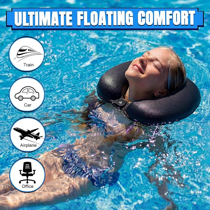 Sieral Neoprene Swim Collar Float, 14.2 x 10.2 x 3.5 Inch Non-Inflatable Head Neck Support Pillow Float Swimming Neck Pillow for Pool Water Training, Bath, Shower, Spa, Travel and Home, Black
