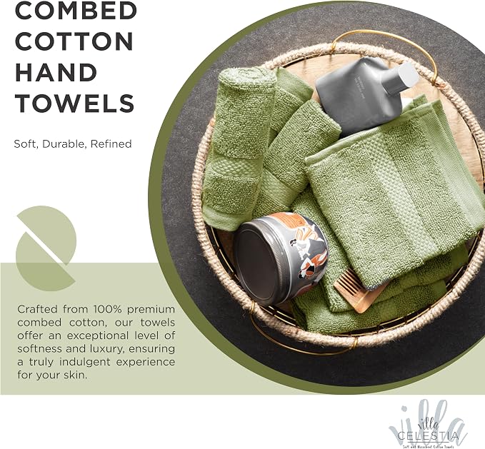 Cotton Washcloths Set of 6, 12x12 Inch, 100% Ring-Spun Combed Cotton, Soft Absorbent Quick-Dry Wash Cloths for Face and Body, Oeko-TEX Certified, Hotel & Spa Quality, Sage