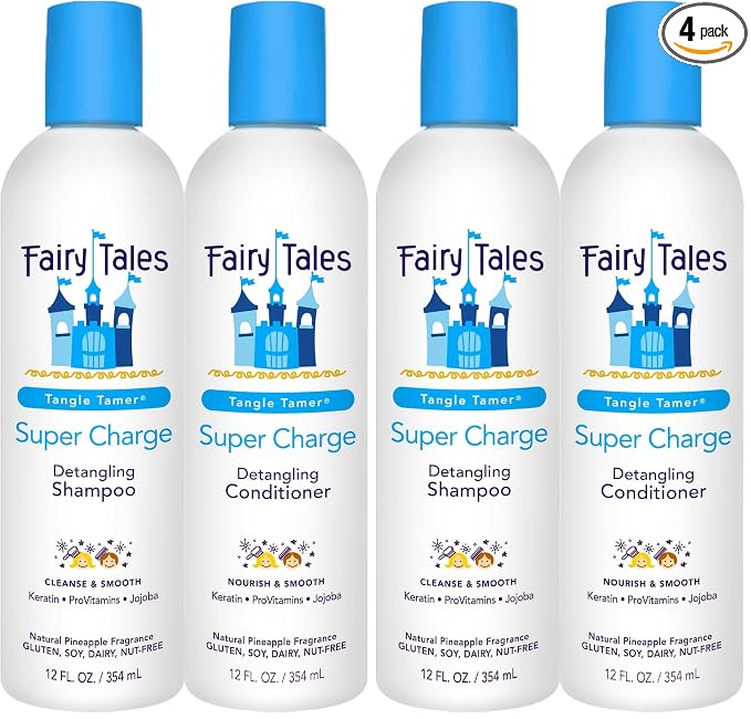 Fairy Tales Tangle Tamer Detangling Shampoo and Conditioner for Kids - Ultra Moisturizing and Anti Frizz Protection - Paraben Free, Sulfate Free - 12 Oz (4 pack)