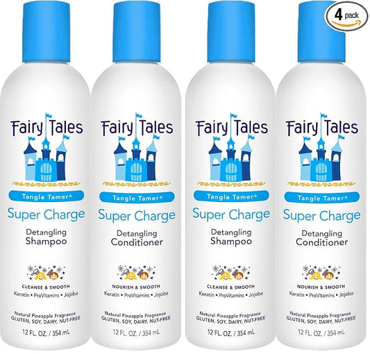 Fairy Tales Tangle Tamer Detangling Shampoo and Conditioner for Kids - Ultra Moisturizing and Anti Frizz Protection - Paraben Free, Sulfate Free - 12 Oz (4 pack)
