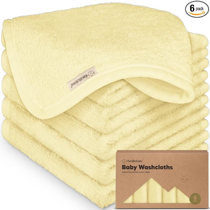 6-Pack Baby Washcloths, Soft Absorbent Washcloths for Face, Body (Sunshine) | Viscose from Bamboo Washcloths, Baby Towels, Newborn, Kids, Toddlers, Infant, Gentle on Sensitive Skin, 10x10, Reusable