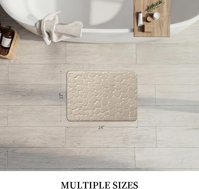 YIHOUSE Memory Foam Bath Mat Cobblestone Bathroom Rugs Super Water Absorbent Bath Mats for Bathroom Machine Washable Bath Rugs(17x24,Khaki)