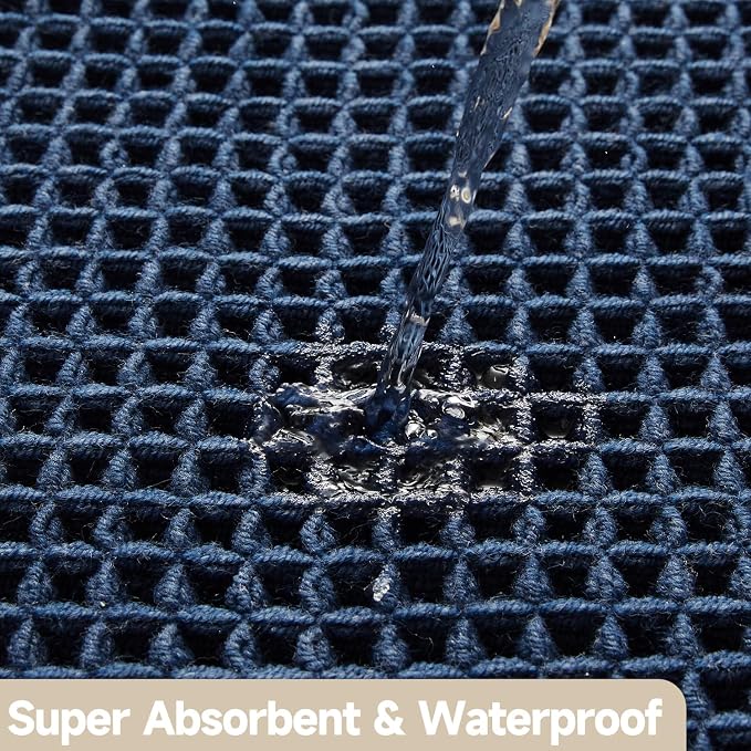 TYUU Waffle Bath Mat, Boho Bathroom Rugs Non Slip Washable Super Absorbent Quick Dry Bath Mat Farmhouse Bathroom Decor, 24"x16" Navy Blue
