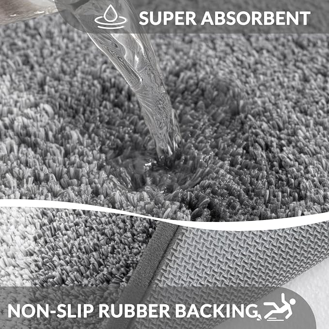 Exclusivo Mezcla Bathroom Rugs Mat 24x47, Extra Soft Non Slip Absorbent Microfiber Bath Rugs, Machine Washable Quick Dry Bath Mats for Bathroom Floor, Shower, Home Decor, Gradient Grey