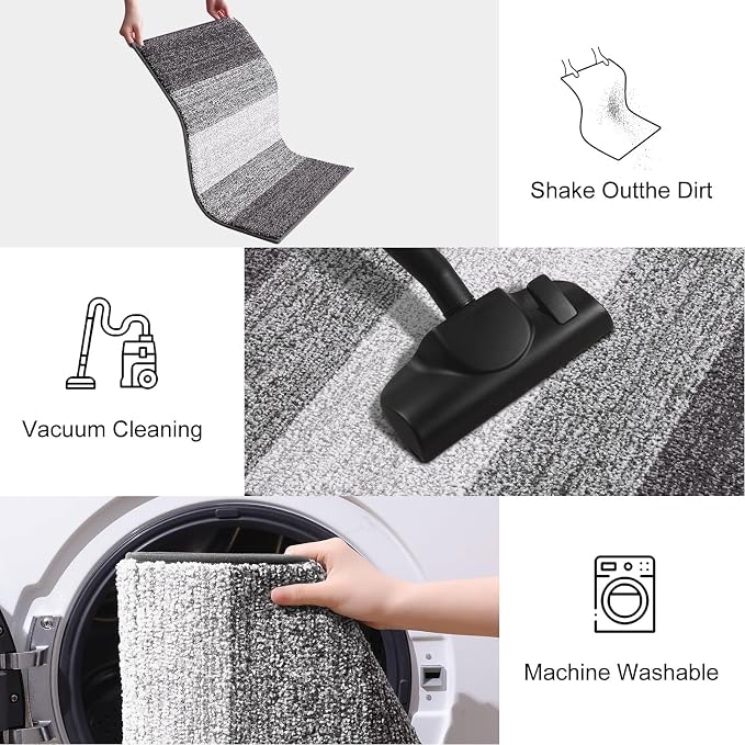 Smiry Dog Door Mat for Muddy Paws, Absorbs Moisture and Dirt, Low-Profile Entryway Mat with Non-Slip Backing, Entry Indoor Outdoor Doormat for Inside Floor (48x32 Inches, Light Grey, Striped)