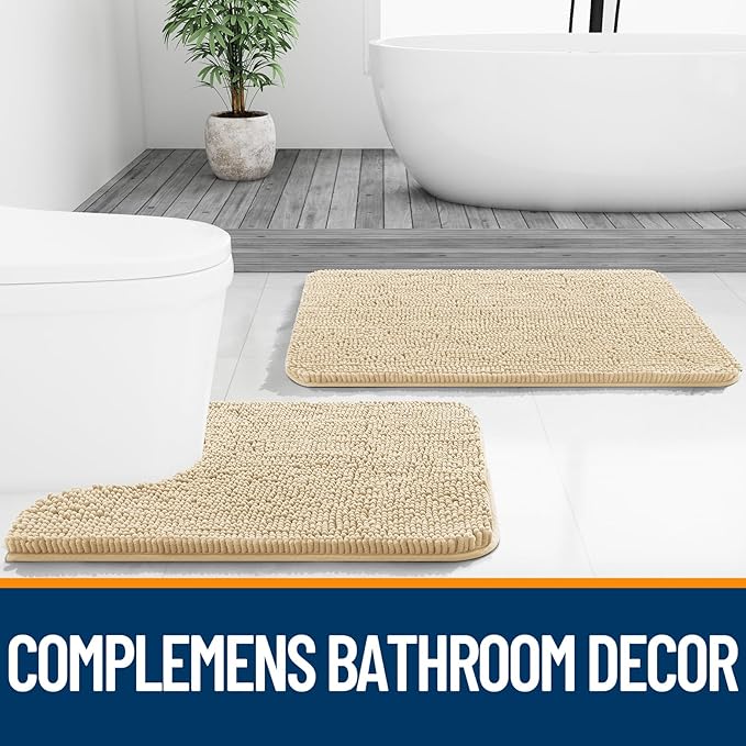 OLANLY Bathroom Runner Rugs 47x24, Extra Soft Absorbent Chenille Bath Rugs, Rubber Backing Quick Dry, Machine Washable Long Bath Mats for Bathroom Floor, Tub and Shower, Home Decor Accessories, Beige
