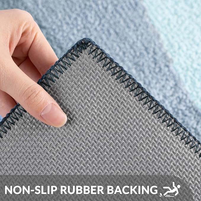 Exclusivo Mezcla Bathroom Rugs Mat 20x30, Extra Soft Non Slip Absorbent Microfiber Bath Rugs, Machine Washable Quick Dry Bath Mats for Bathroom Floor, Shower, Home Decor, Waved Blue