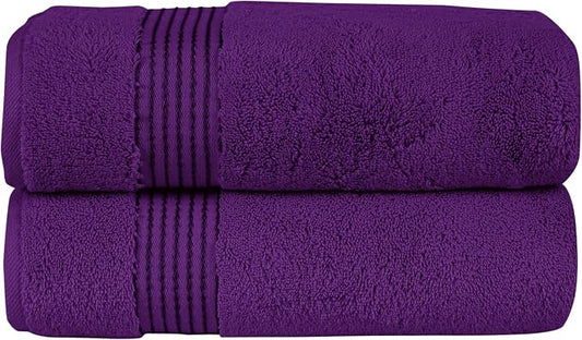 Elegant Comfort Premium Turkish Cotton 2 Pack Bath Towel Set - 27 x 54 inch, Luxurious Hotel Spa Quality 100% Turkish Cotton 2PC Bath Towel Set - Highly Absorbent - Soft Bathroom Towels, Purple