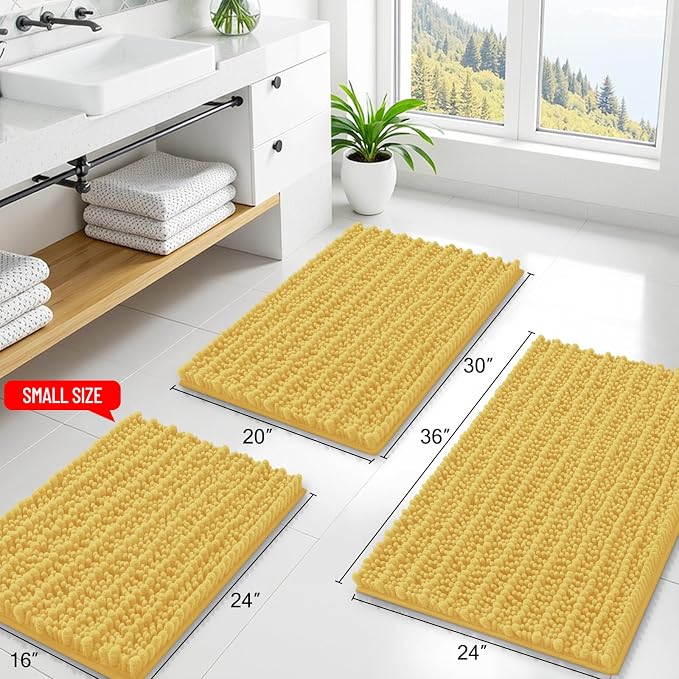Smiry Bathroom Rugs Mat 48x32, Extra Soft Absorbent Chenille Bath Rugs, Non Slip Rubber Backing Machine Washable Quick Dry Bath Mats for Bathroom Floor, Tub, Shower, Home Decor Accessories, Yellow