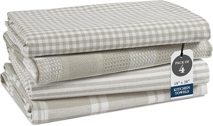LANE LINEN Cotton Kitchen Towels Set, 4-Pack – Absorbent, Quick-Drying Dish Towels, Tea Towels, 18" x 28" - Slate Grey