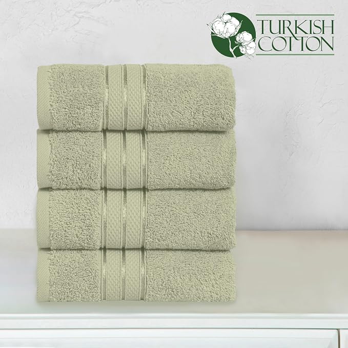 Elegant Comfort Three Line Popcorn Towel Set for Bathroom 16 x 28 inches, Premium Hotel Quality 4-Pack Hand Towels, 100% Turkish Cotton, Soft and Durable, Quick Dry and Highly Absorbent, Jade Green
