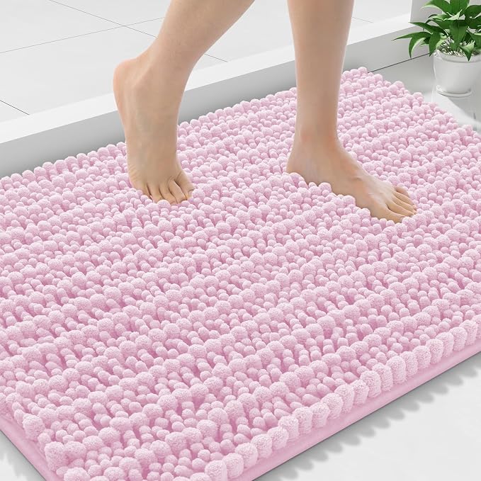Smiry Bathroom Rugs Mat 36x24, Extra Soft Absorbent Chenille Bath Rugs, Non Slip Rubber Backing Machine Washable Quick Dry Bath Mats for Bathroom Floor, Tub, Shower, Home Decor Accessories, Pink