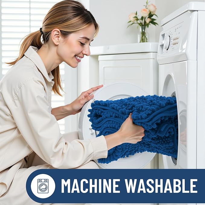 Smiry Bathroom Rugs Mat 24x16, Extra Soft Absorbent Chenille Bath Rugs, Non Slip Rubber Backing Machine Washable Quick Dry Bath Mats for Bathroom Floor, Tub, Shower, Home Accessories, Deep Navy Blue