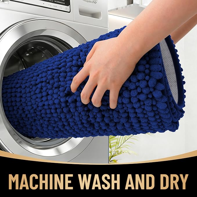 OLANLY Thick Bathroom Rugs 36x24, Extra Soft Absorbent Chenille Bath Rugs, Rubber Backing, Machine Wash Dry, Bath Mats for Bathroom Floor, Tub and Shower, Home Decor Accessories, Navy