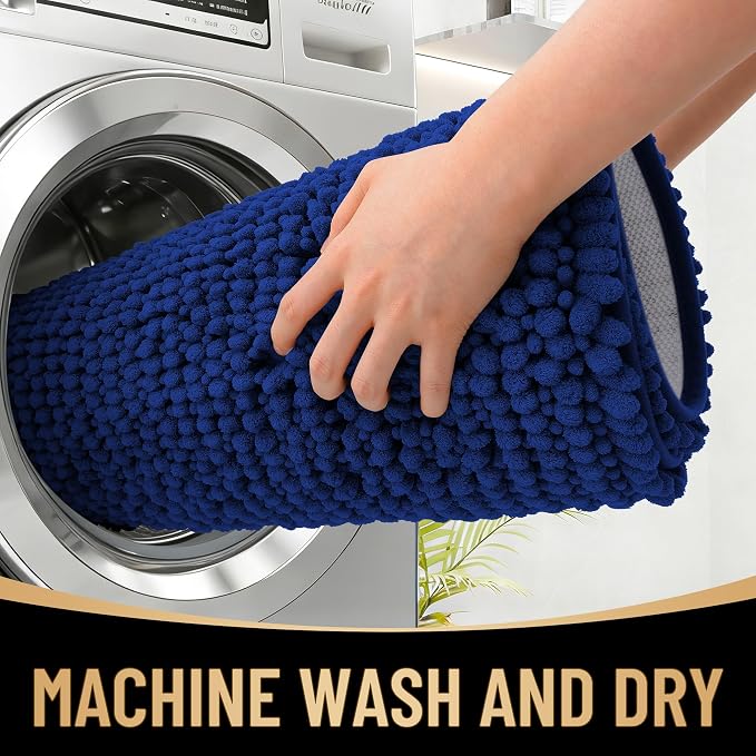 OLANLY Thick Bathroom Runner Rugs 47x24, Extra Soft Absorbent Chenille Bath Rugs, Rubber Backing, Machine Wash Dry, Long Bath Mats for Bathroom Floor, Tub and Shower, Home Decor Accessories, Navy