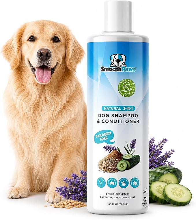 2-in-1 Natural Dog Shampoo & Conditioner – pH-Balanced for Dogs & Puppies | Gentle Oatmeal & Aloe Vera Formula for Sensitive Skin | Spiced Cucumber, Lavender & Tea Tree Scent | 16.9 oz |