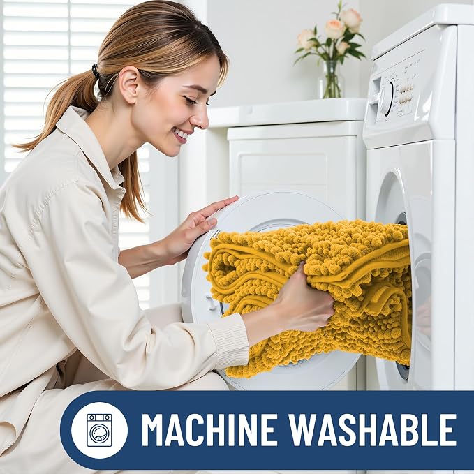 Smiry Bathroom Rugs Mat 44x24, Extra Soft Absorbent Chenille Bath Rugs, Non Slip Rubber Backing Machine Washable Quick Dry Bath Mats for Bathroom Floor, Tub, Shower, Home Accessories, Golden Yellow