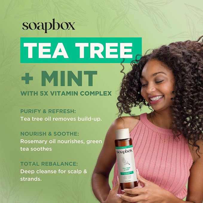 Soapbox Tea Tree Oil & Mint Shampoo & Conditioner Set, Leaves Hair & Scalp Balanced & Soothed - Clean Ingredients Free of Harsh Chemicals, Sulfates, Parabens & Silicones - 1 Liter Each