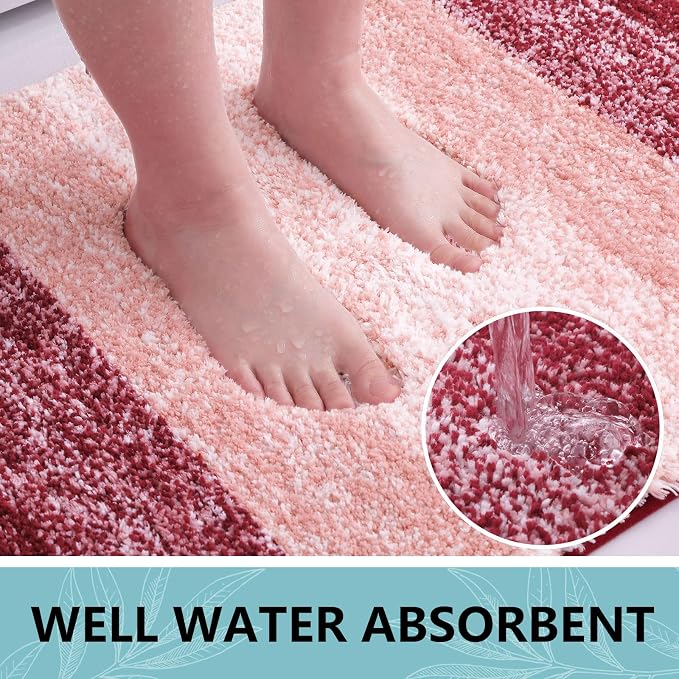 Arotive Microfiber Bathroom Rugs, Shaggy Soft and Absorbent Bath Rug, Thick Plush Machine Washable Dry Bath Mats for Bathroom, Tub and Shower, 59x20, Burgundy, Rectangular