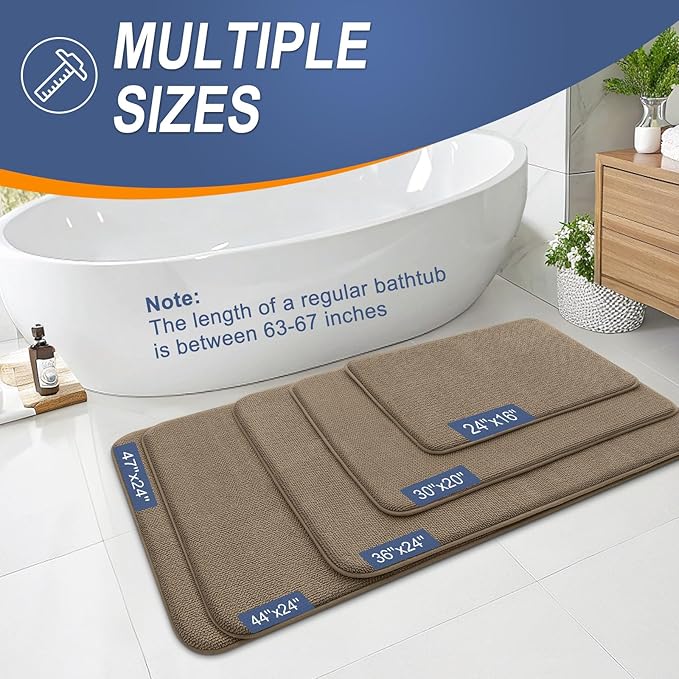 OLANLY Thick Memory Foam Bath Mat Rug 34x21, Extra Soft Absorbent Bathroom Rug, Quick Dry Bath Mats, Non-Slip, Machine Washable Carpet for Bathroom, Tub and Shower, Home Decor Accessories, Tan