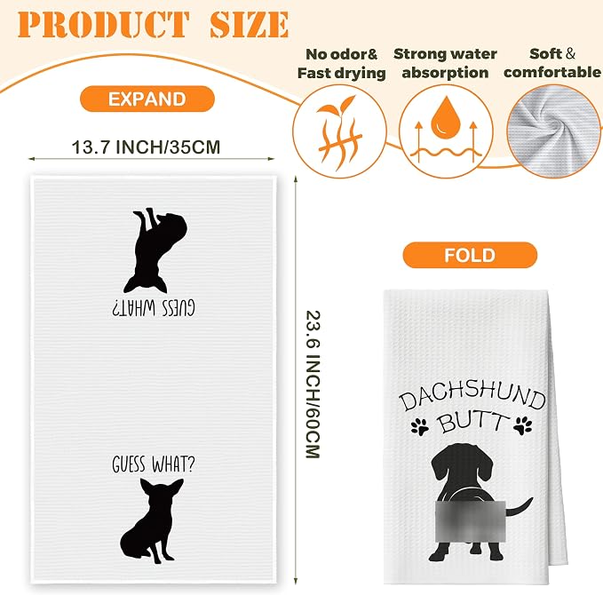 Kitchen Towels Set of 2, Guess What Dachshund Dish Towel for Kitchen Bathroom, Funny Pet Decorative Hand Towels, Fast Drying Tea Towel, Housewarming Gifts for Dog Lovers Dog Mom Women -06